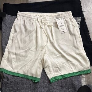 Zara Men's White Shorts with Green Trim